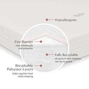 Pure Core Midi Crib Mattress w/ Hybrid Quilted Waterproof Cover (Lightweight) in White