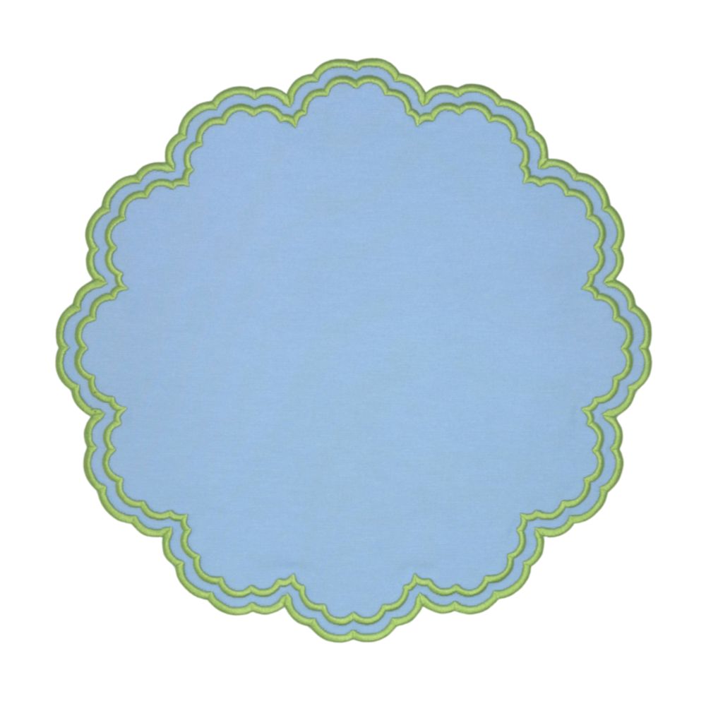 blue luxury placemat with green embroidery