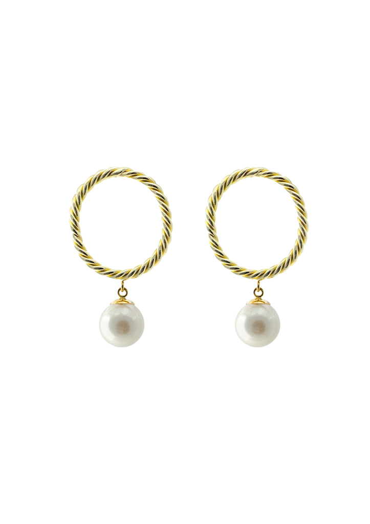 Akoya Pearl Twisted Gold Earrings