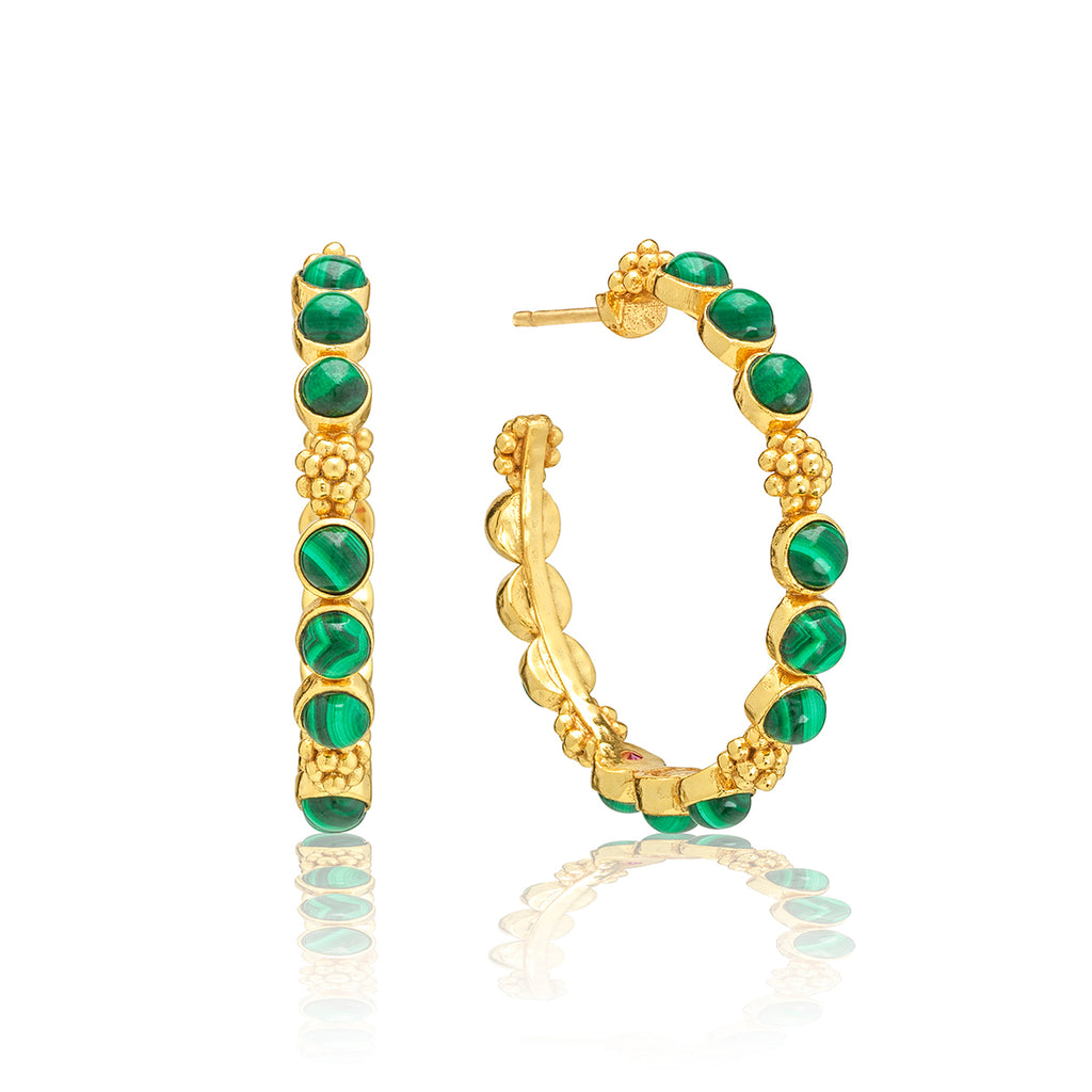 Berry Gem Medium Hoop Earrings in Malachite