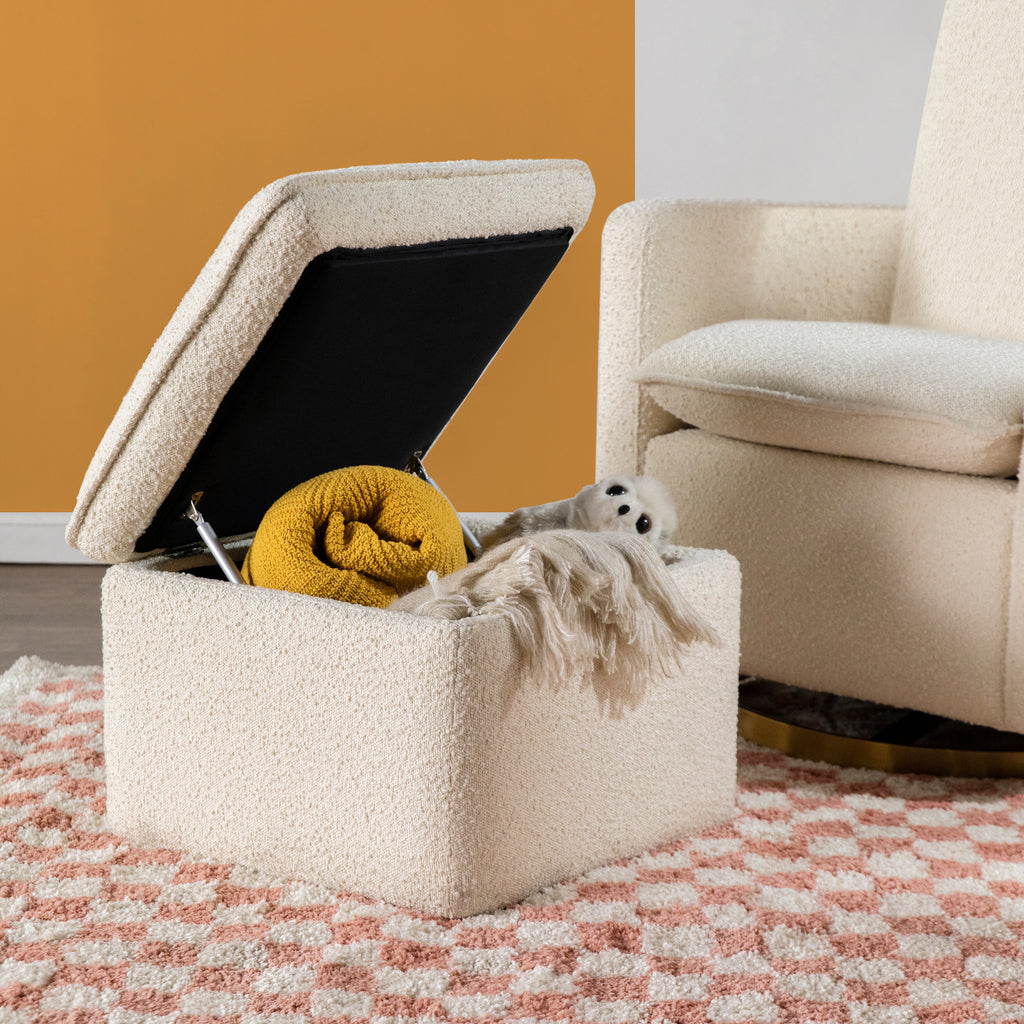 Cali Storage Ottoman in Boucle in Ivory Boucle