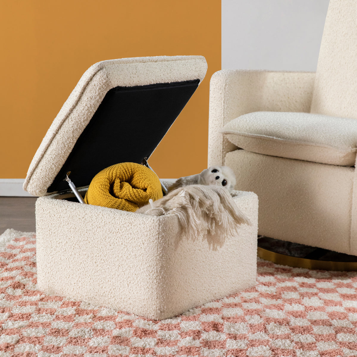 Cali Storage Ottoman in Boucle in Ivory Boucle