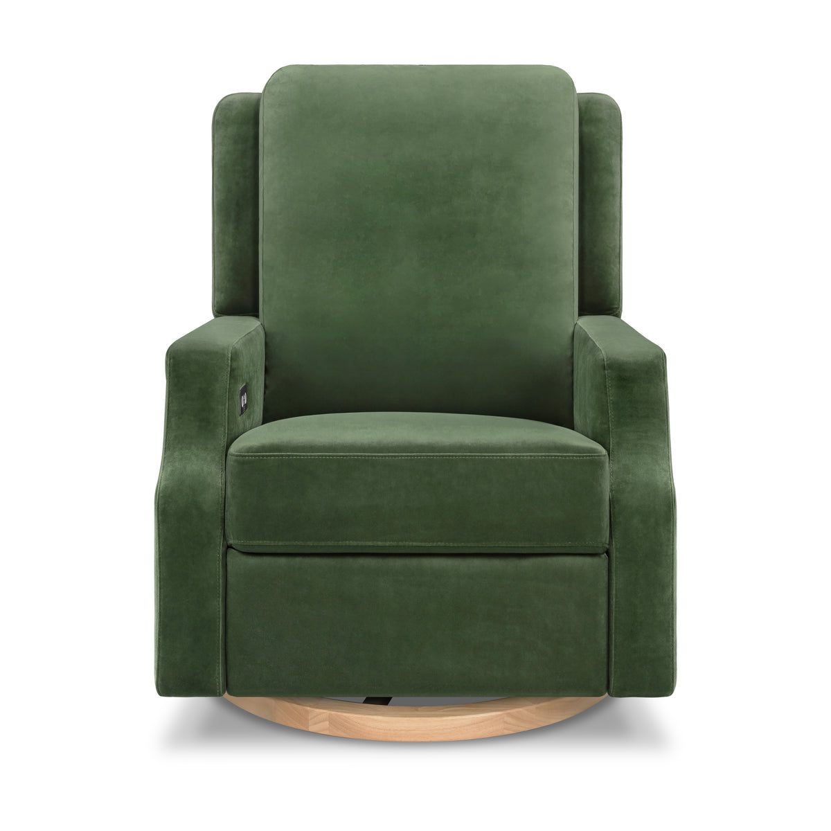 Crewe Electronic Recliner and Swivel Glider in Forest Green Velvet with Light Wood Base