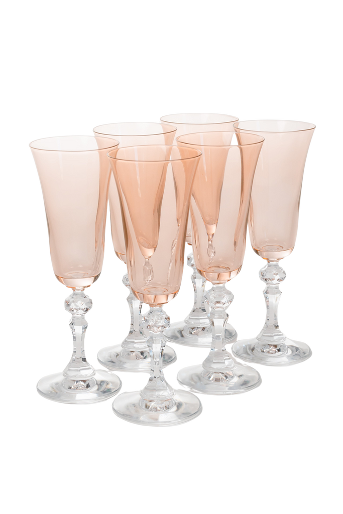 Estelle Colored Regal Flute With Clear Stem, Set of 6 in Blush Pink