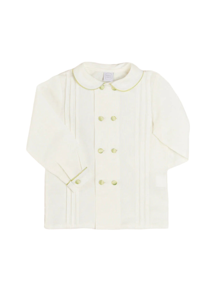 Double-Breasted Peter Pan Collar Shirt with Green Silk Piping (12mths-10yrs) SHIRTS from Pepa London