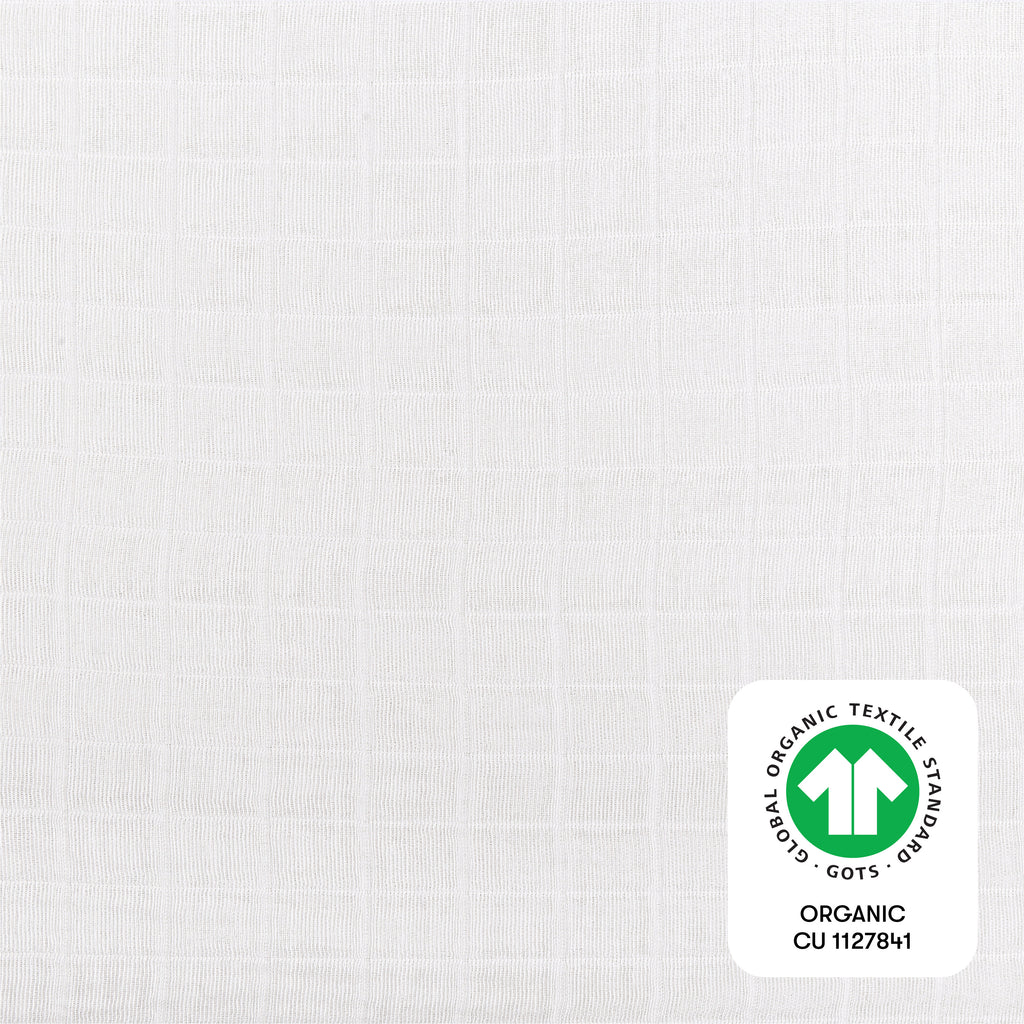 Crib Sheet in GOTS Certified Organic Muslin Cotton in White