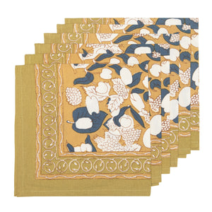 Forest Harvest Napkins Mustard & Blue, Set of 6