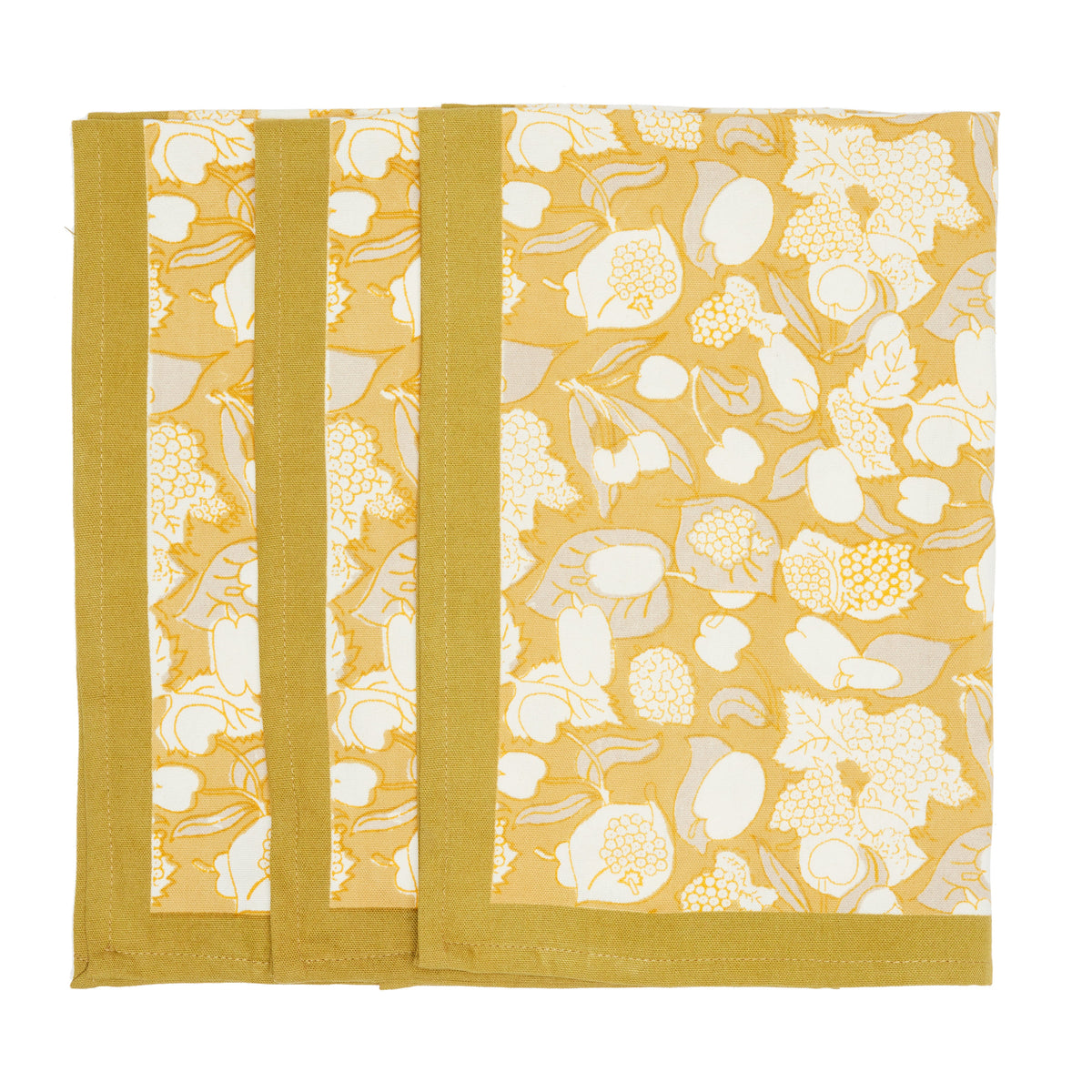 Forest Harvest Tea Towels in Grey & Mustard, Set of 3
