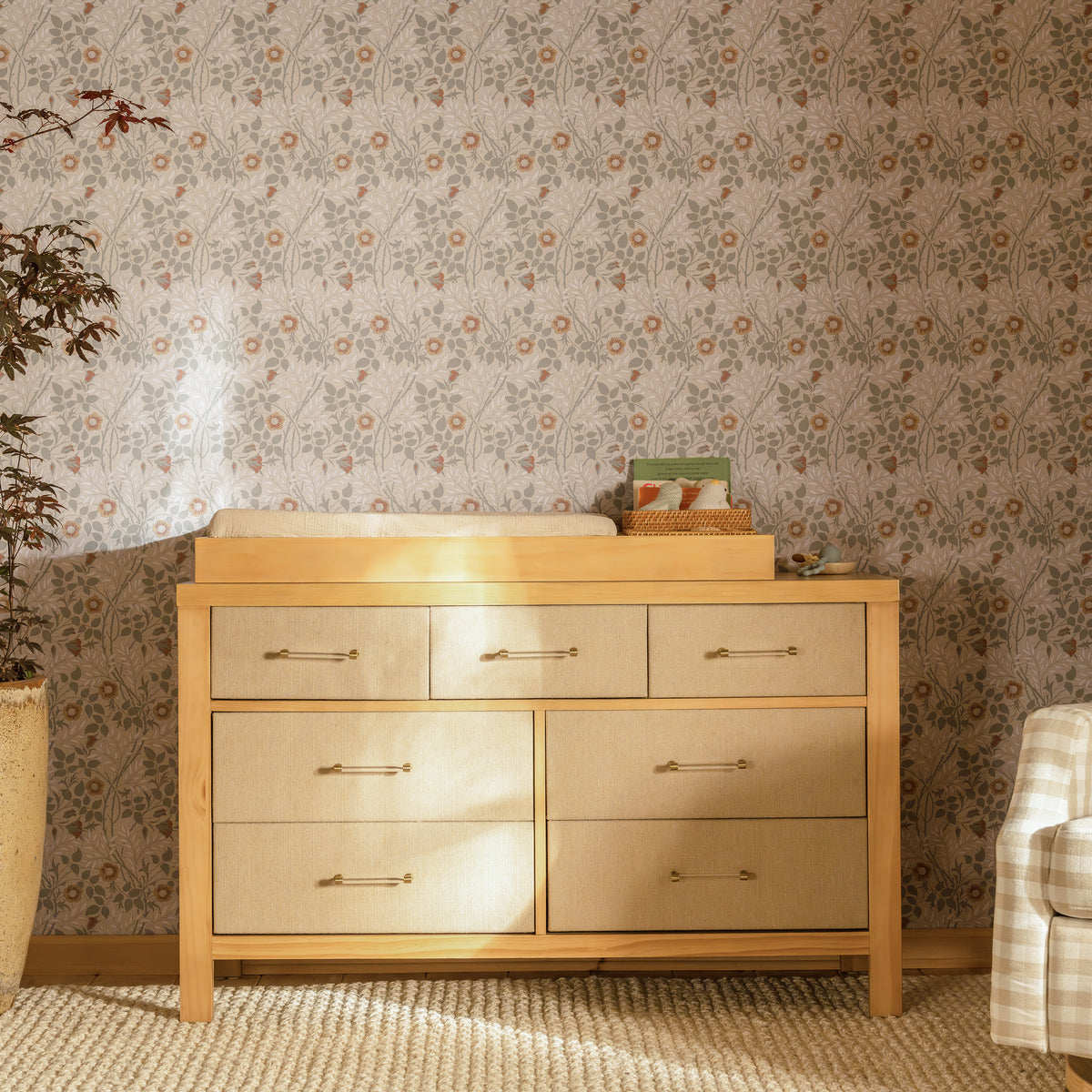 Eloise 7-Drawer Assembled Dresser in Honey and Performance Sand Eco-Weave