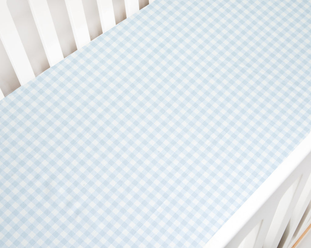 Blue Gingham Printed Crib Sheet