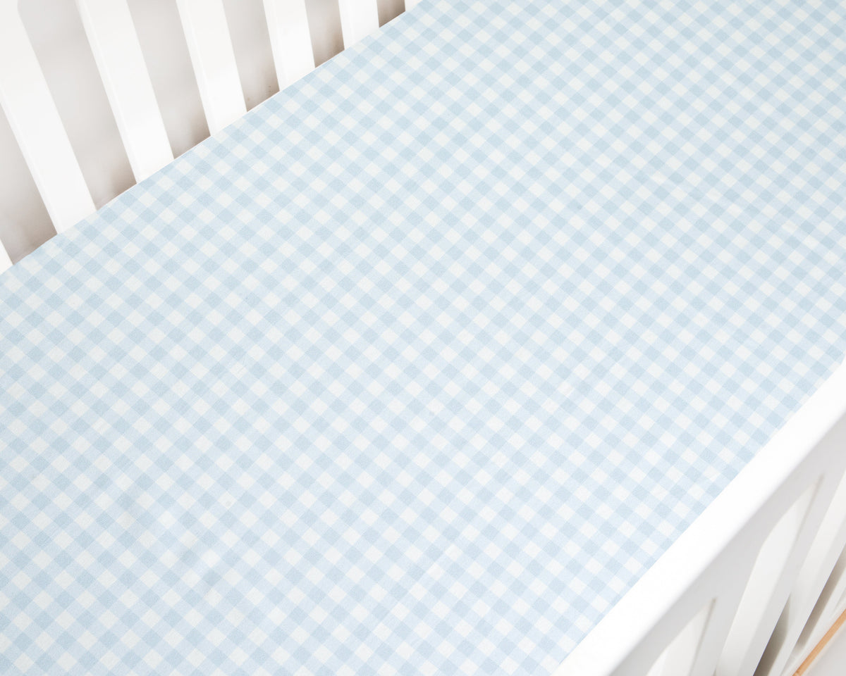 Blue Gingham Printed Crib Sheet