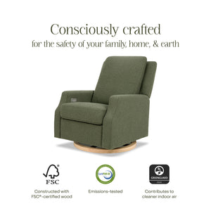 Crewe Electronic Recliner and Swivel Glider in Olive Boucle with Light Wood Base
