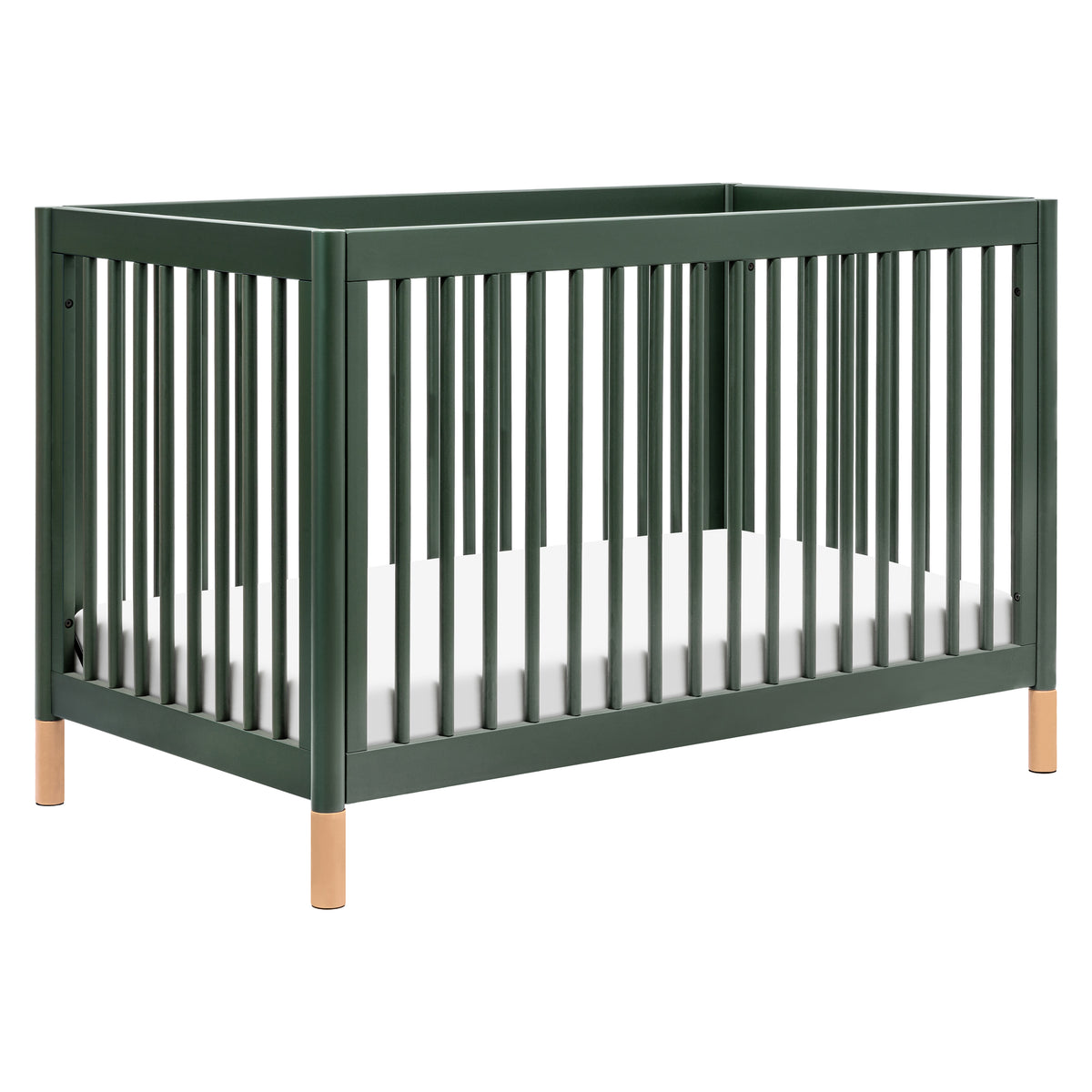 Gelato 4-in-1 Convertible Crib with Toddler Bed Conversion Kit in Forest Green with Vegan Blonde Leather Feet