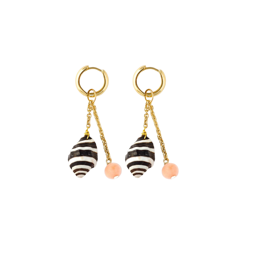 Les Charmantes Coral & Shell Charm Gold Earrings