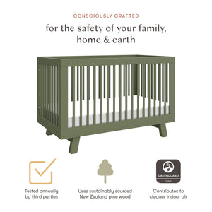 Hudson 3-in-1 Convertible Crib with Toddler Bed Conversion Kit in Olive