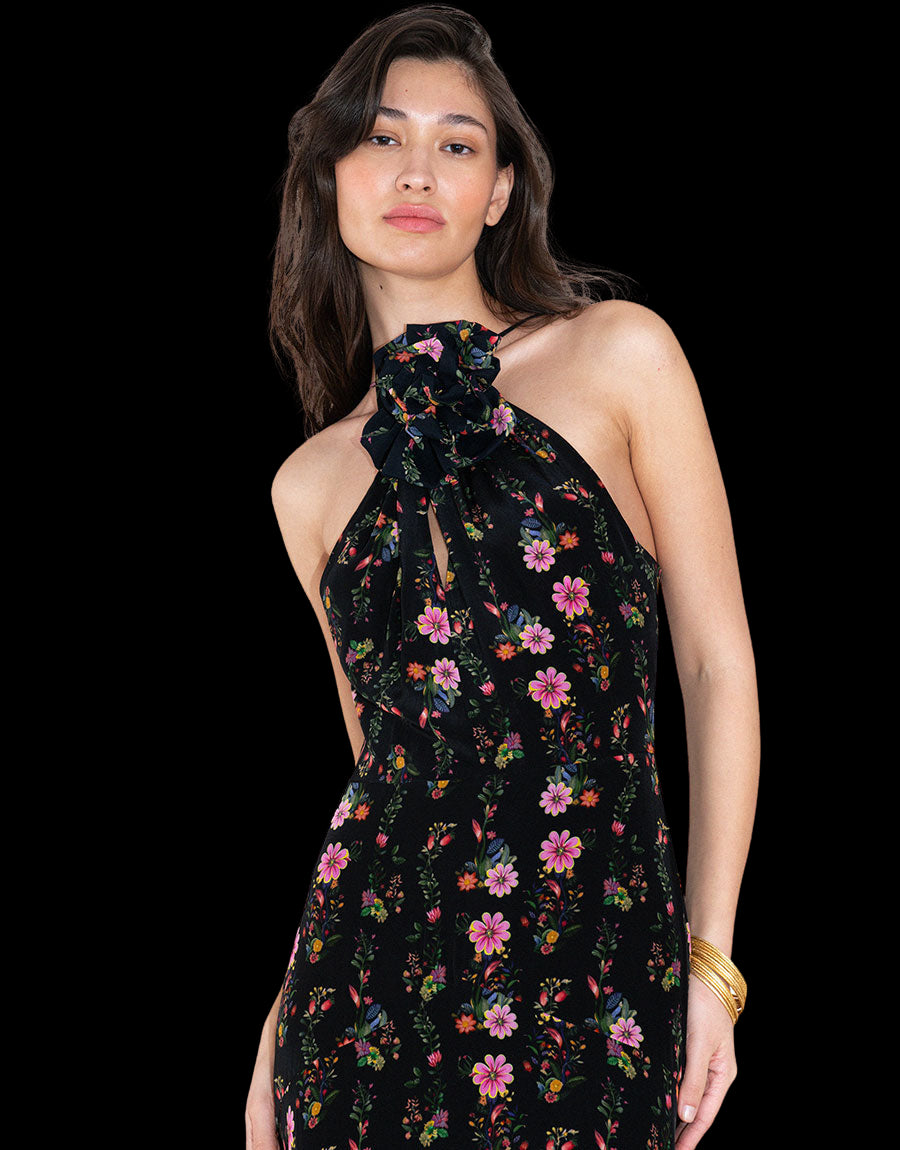Rosie Crepe Maxi Dress in Sierra Jungle Black