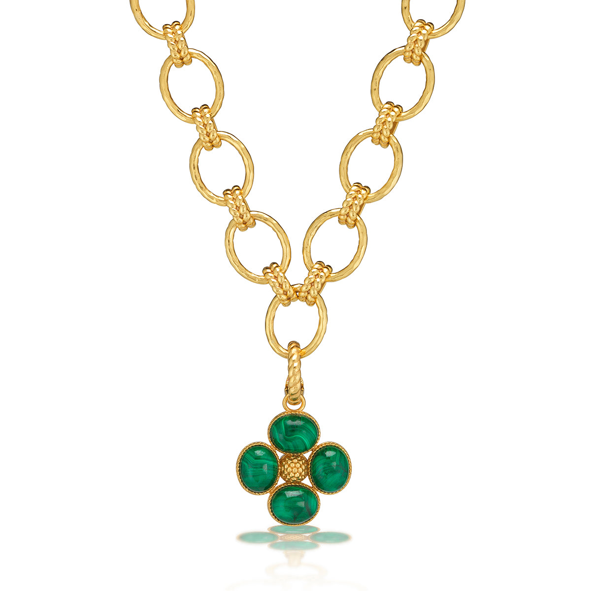 Berry Clover Double Sided Pendant in Malachite