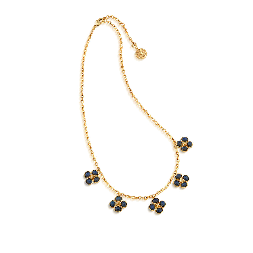 Berry Clover Multi Station Necklace in Blue Labradorite