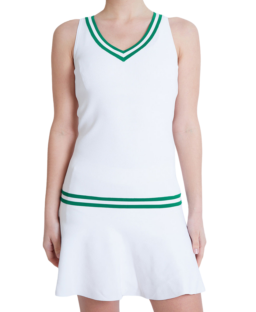 Drop Waist Stripe Knit Dress in White