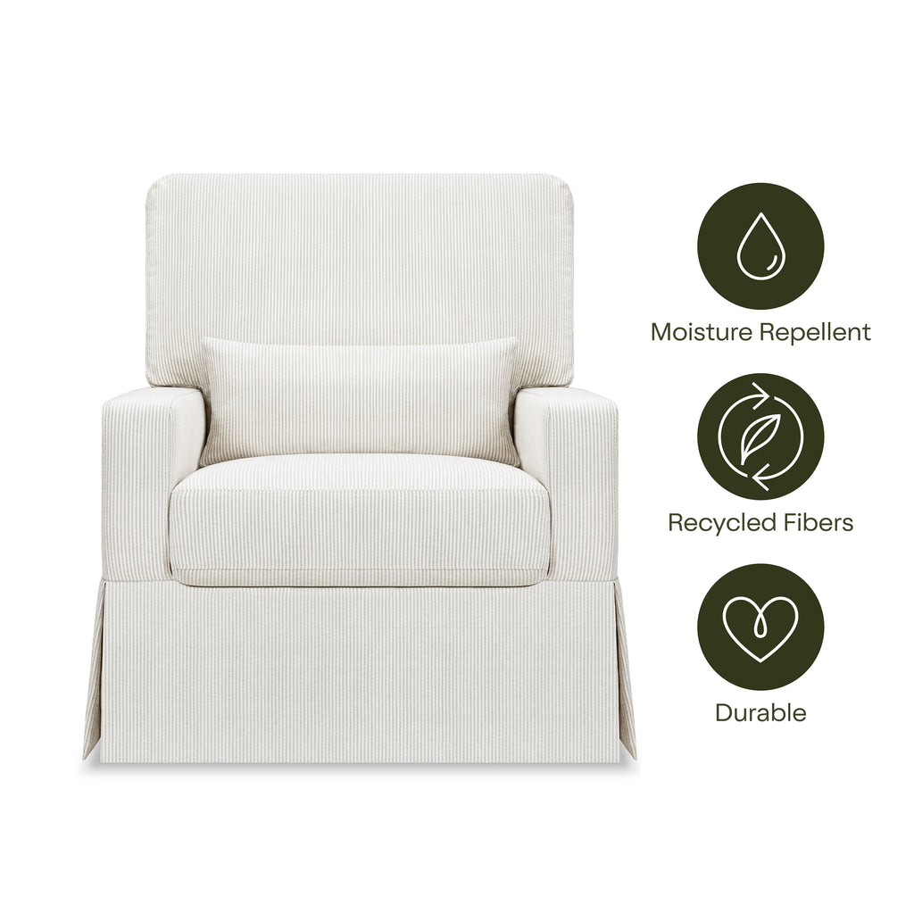 Crawford Pillowback Comfort Swivel Glider in Fog Chatham Stripe Performance Eco-Weave