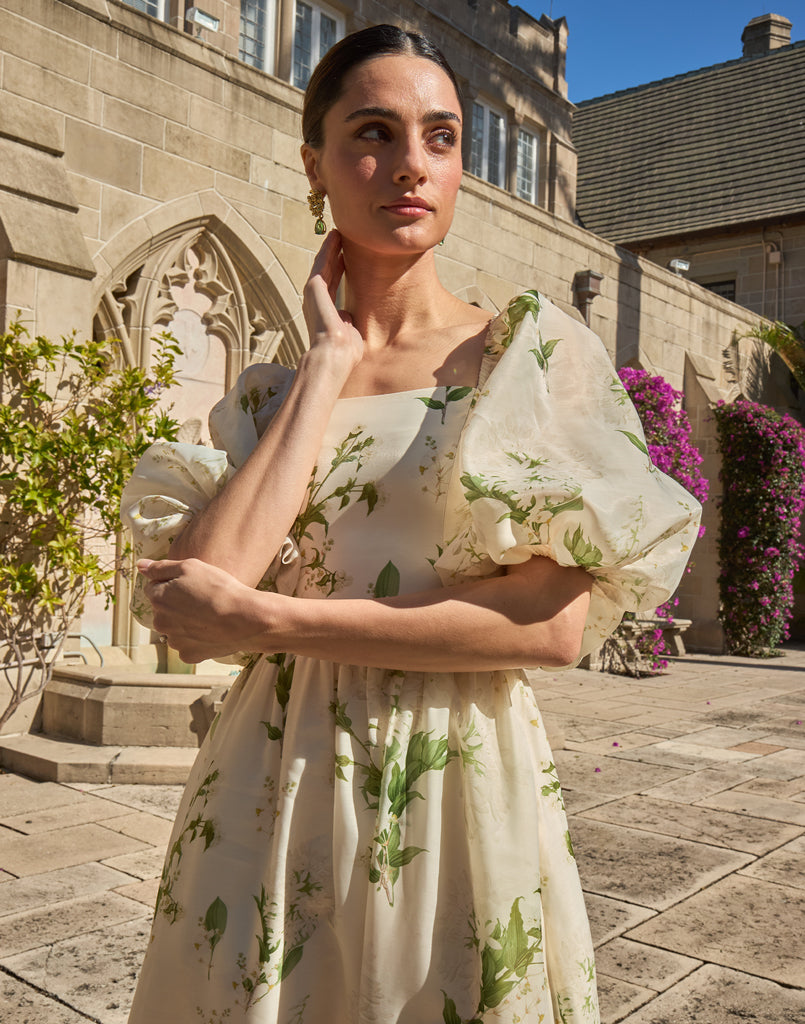 Delphine Midi Dress in Ivory & Green