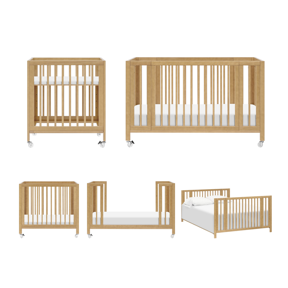 Rolli 9-in-1 Convertible All-Stages® Crib with Bassinet & Toddler Bed Conversion Kits in Honey