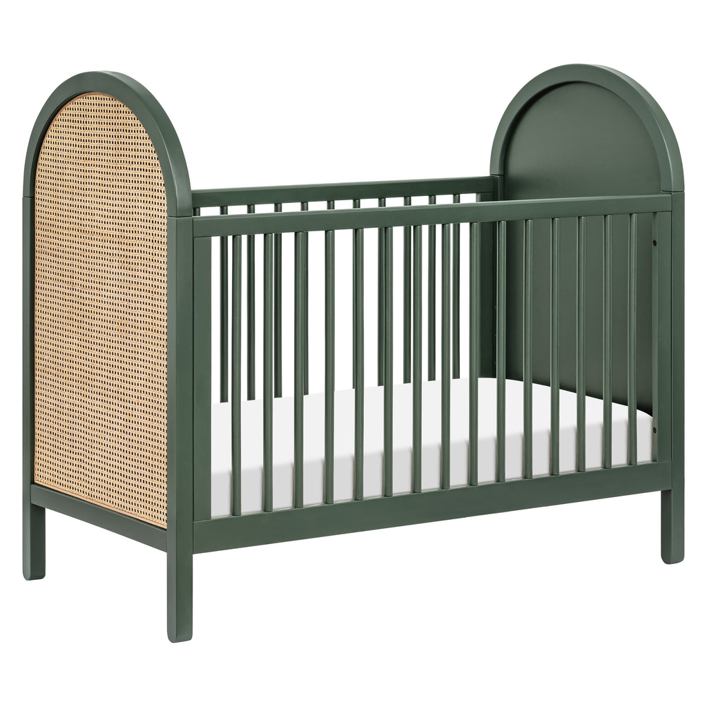 Bondi Cane 3-in-1 Convertible Crib with Toddler Bed Conversion Kit in Forest Green with Natural Cane