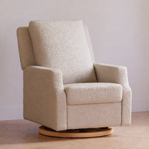 Crewe Electronic Recliner and Swivel Glider in Ivory Boucle with Light Wood Base