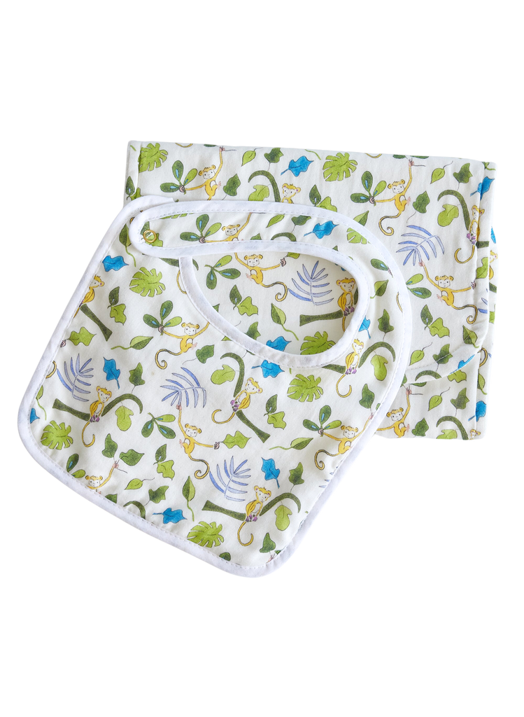 Happy Monkey Bib and Burp Cloth Set