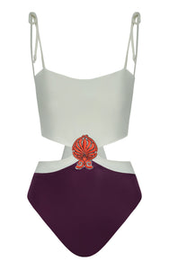 Pestana Embroidered One Piece in Purple & Ivory