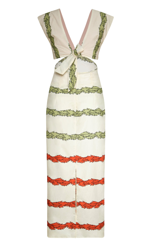 Quinto Sol Cotton Midi Dress in Ivory Striped Helechos
