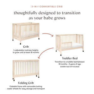 Maki Portable Folding Crib with Toddler Bed Conversion Kit in Washed Natural