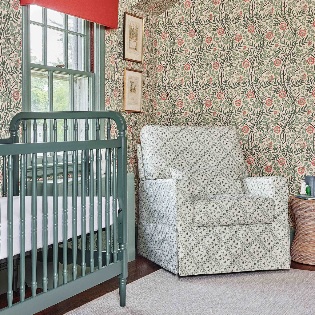 Sarah Flint x Namesake Crawford Swivel Glider in Eco-Performance Fabric | Water Repellent & Stain Resistant in Green Lattice Performance Eco-Weave