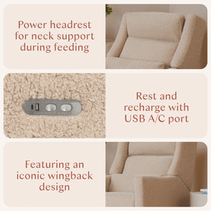Kiwi Plus Power Recliner and Swivel Glider with Power Adjustable Headrest and USB Port in Chai Shearling