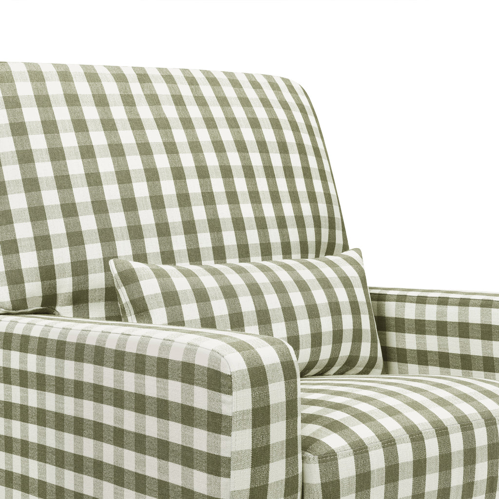 Crawford Pillowback Comfort Swivel Glider in Moss Green Gingham