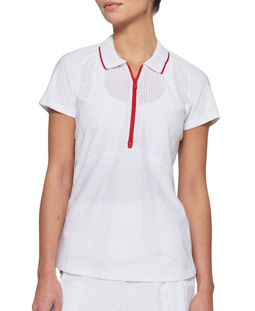 Mesh Zip Performance Polo in White
