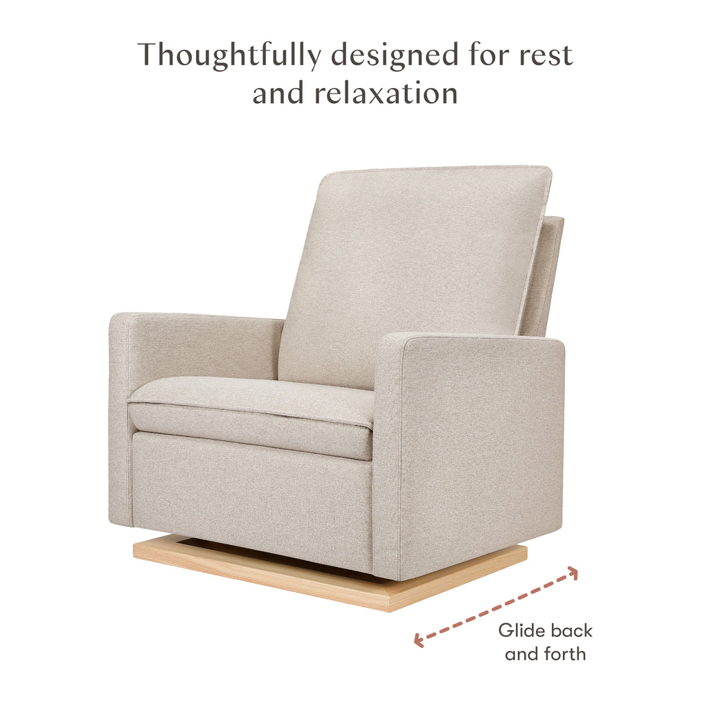 Cali Pillowback Chair and a Half Glider in Eco-Performance Fabric | Water Repellent & Stain Resistant in Performance Beach Eco-Weave with Light Wood Base