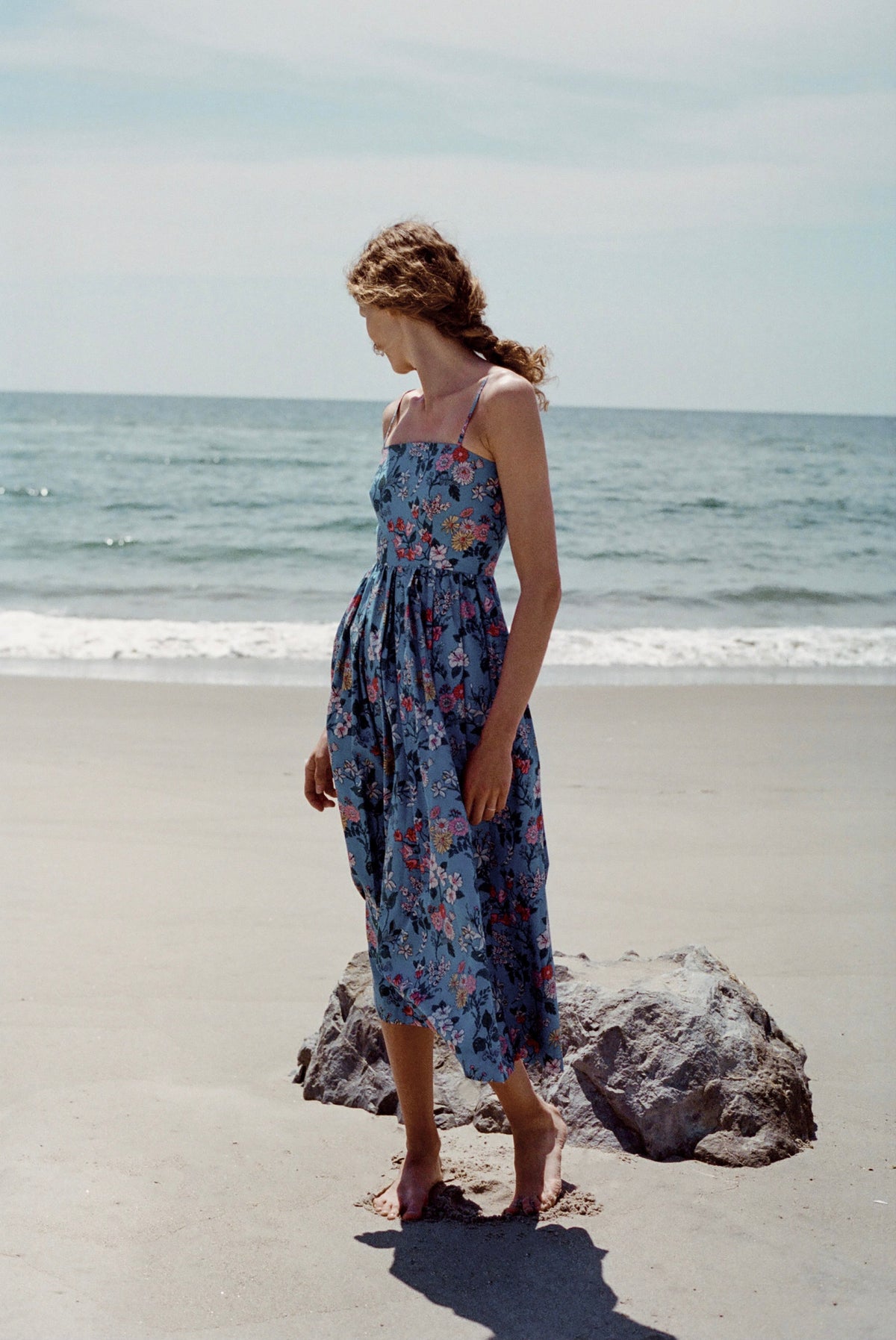 OTM Exclusive: Skinny-Strap Poof Dress in Blue Multi Floral