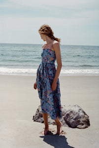 OTM Exclusive: Skinny-Strap Poof Dress in Blue Multi Floral