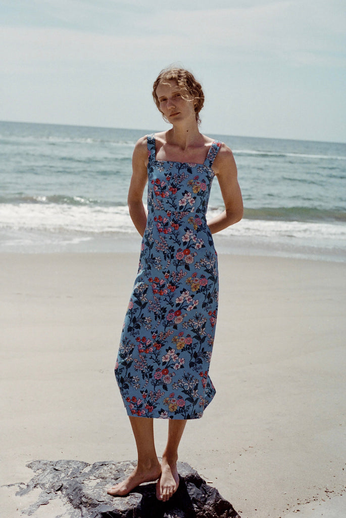 OTM Exclusive: Long Slip Dress in Blue Multi Floral