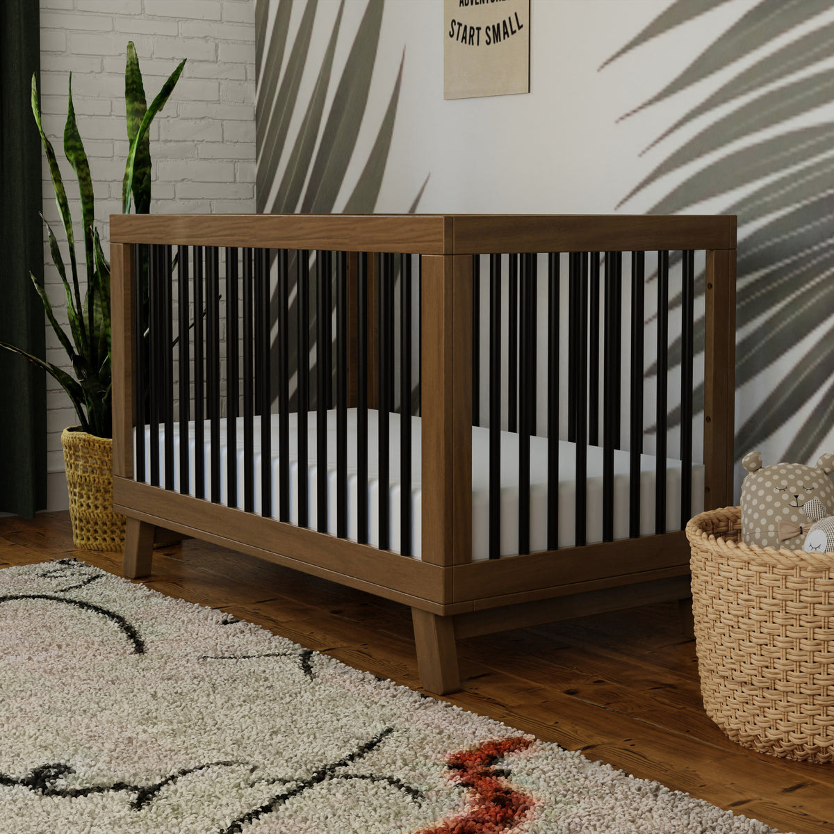 Hudson 3-in-1 Convertible Crib with Toddler Bed Conversion Kit in Natural Walnut&Black