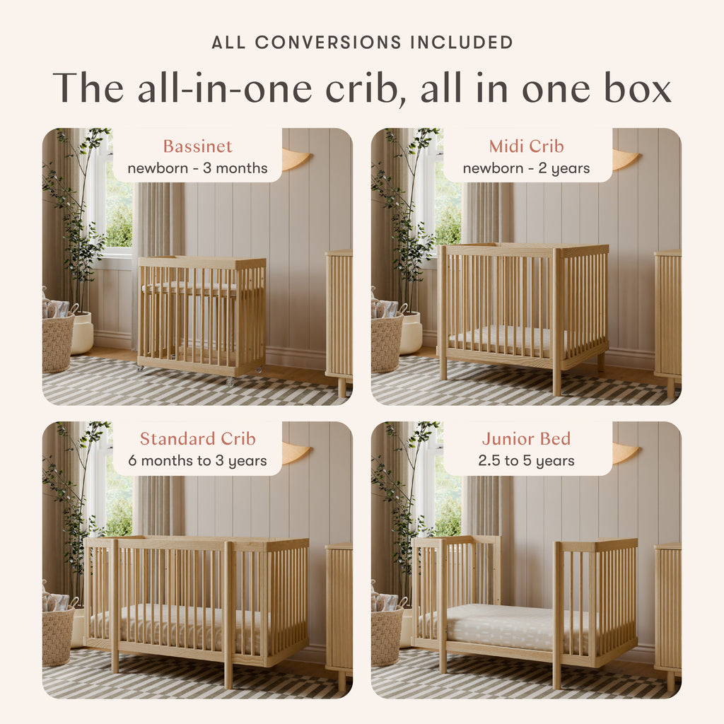 Pogo 8-in-1 Convertible Crib with All-Stages Conversion Kits in Blonde