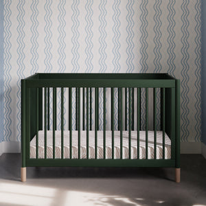 Gelato 4-in-1 Convertible Crib with Toddler Bed Conversion Kit in Forest Green with Vegan Blonde Leather Feet
