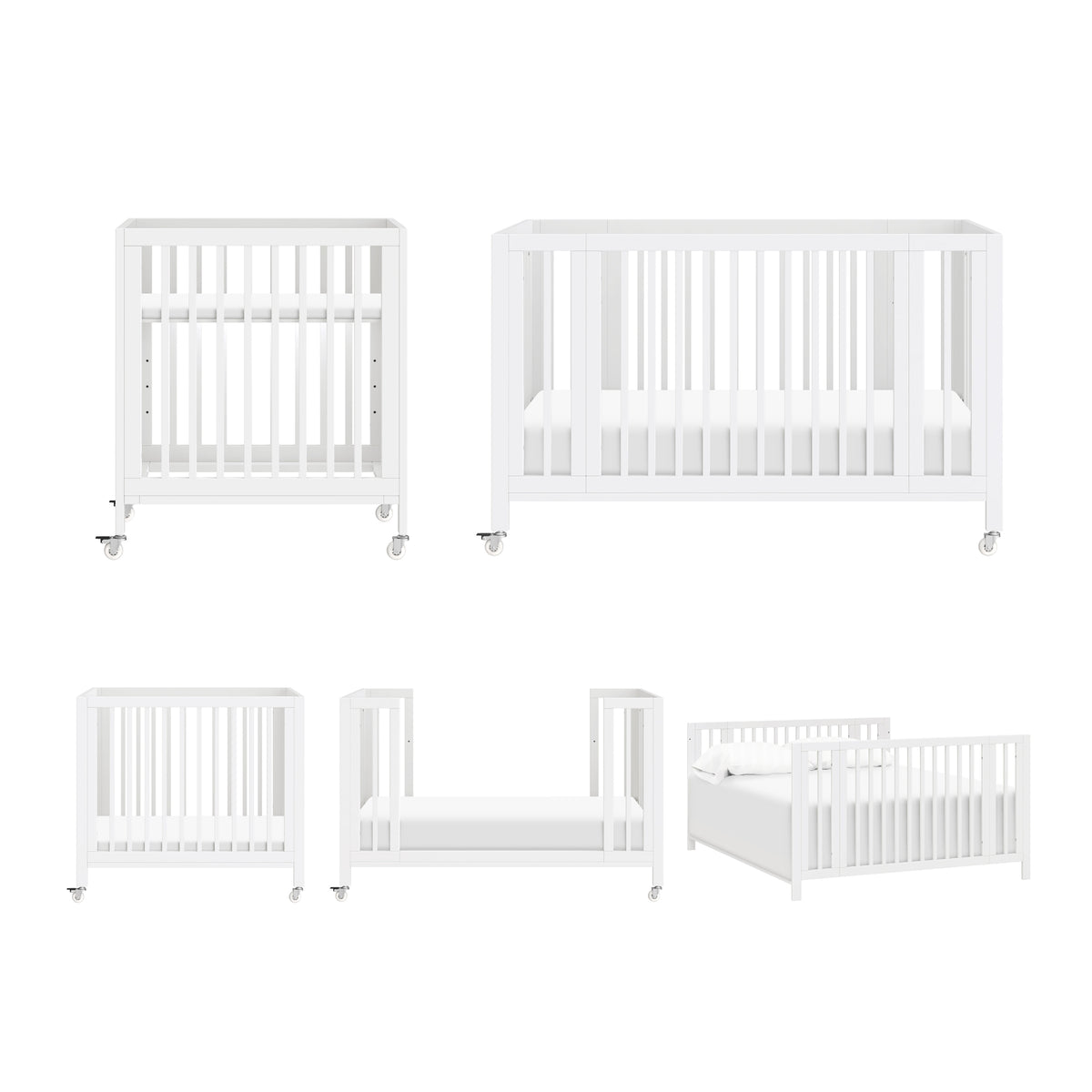 Rolli 9-in-1 Convertible All-Stages® Crib with Bassinet & Toddler Bed Conversion Kits in White