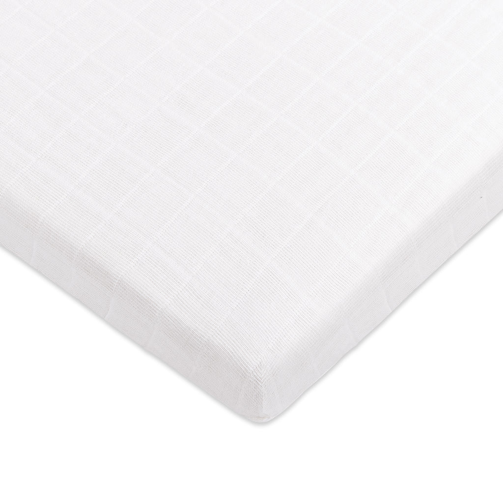 All-Stages Midi Crib Sheet in GOTS Certified Organic Muslin Cotton in White