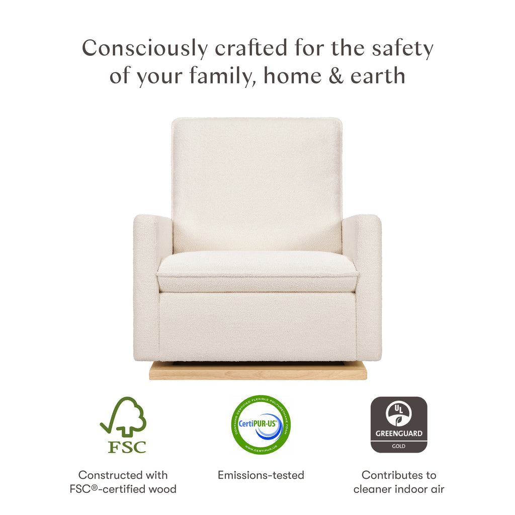 Cali Pillowback Chair and a Half Glider in Fleece in Chantilly Fleece with Light Wood Base