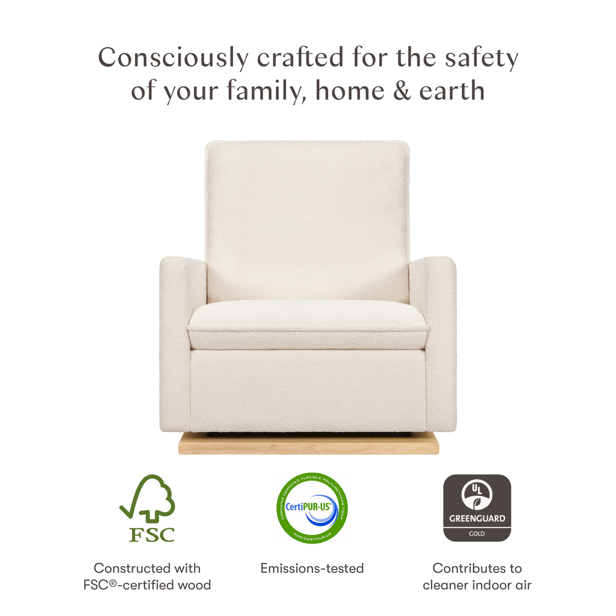 Cali Pillowback Chair and a Half Glider in Fleece in Chantilly Fleece with Light Wood Base