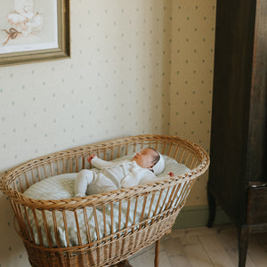 Picnic Gingham Green Crib Sheet with baby fast asleep