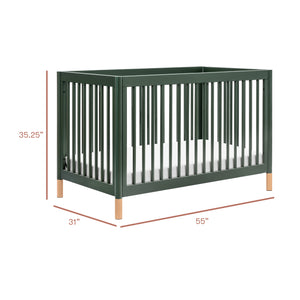 Gelato 4-in-1 Convertible Crib with Toddler Bed Conversion Kit in Forest Green with Vegan Blonde Leather Feet
