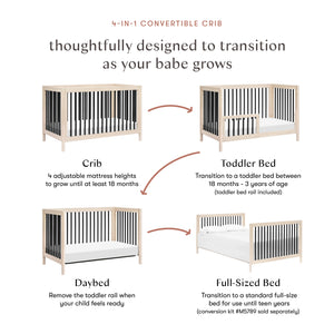 Gelato 4-in-1 Convertible Crib with Toddler Bed Conversion Kit in Washed Natural & Black